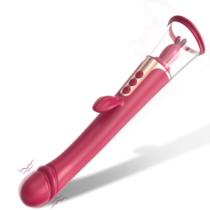 A sleek, modern vibrator designed in a vibrant red color. The device features multiple buttons for control, a slightly curved shape, and a rounded tip for targeted stimulation. Its design suggests a focus on user comfort and functionality.