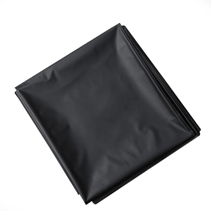 a folded black PVC sheet. The sheet has a smooth, glossy finish, making it ideal for various purposes, including protection during intimate activities, sensory play, or as a waterproof cover. Its durable and flexible material ensures practicality and ease of use.