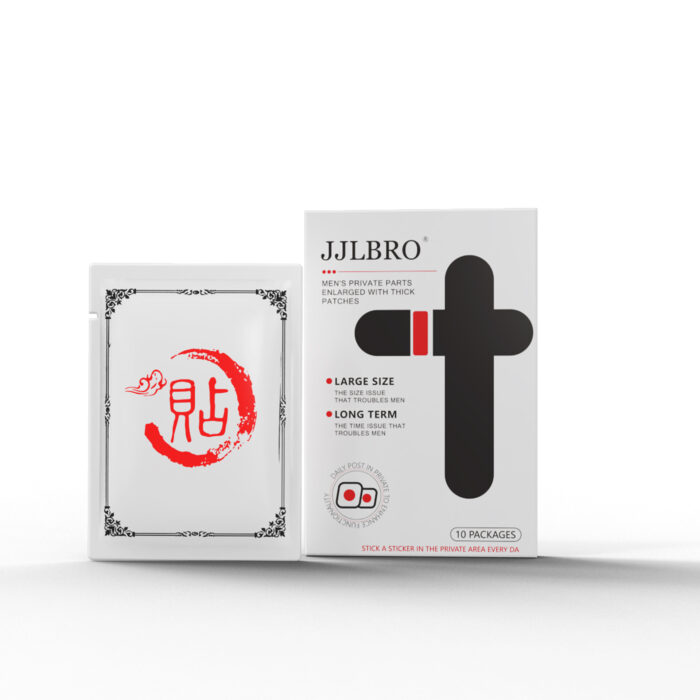 a JJLBRO brand Yishen Health Patch. The packaging has a modern and simple design, primarily in black and white with red details. The box displays the brand name “JJLBRO” and the product name “Yishen Health Patch.” Next to it are two red labels stating “Suitable for external sticking” and “Provide you with good feelings,” emphasizing the product's external use and positive user experience. The box shows an individual health patch packaging, and the overall design looks very professional and high-end, suitable for users who value health and quality of life.