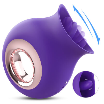 This image shows a purple clitoral stimulator with a suction and vibration feature. It is designed to provide intense and focused stimulation.