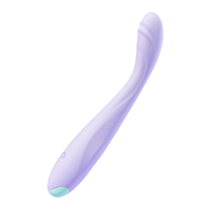 A purple curved adult toy, ergonomically designed with a slightly green tip. Soft material, suitable for personal use, enhancing pleasure experience and comfort, easy to operate.