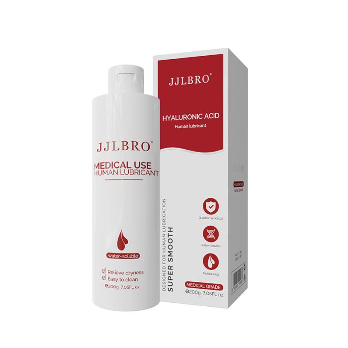 A bottle of clear lubricant with a red label and packaging. Specifically for pleasure and medical use, simple design, easy to use, enhances user comfort and experience.