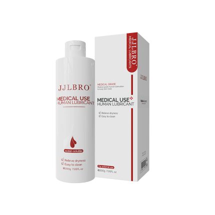 A bottle of clear lubricant with a red label and outer packaging. Specially designed for medical and pleasure use, simple appearance, easy to use, helps enhance pleasure experience and comfort.