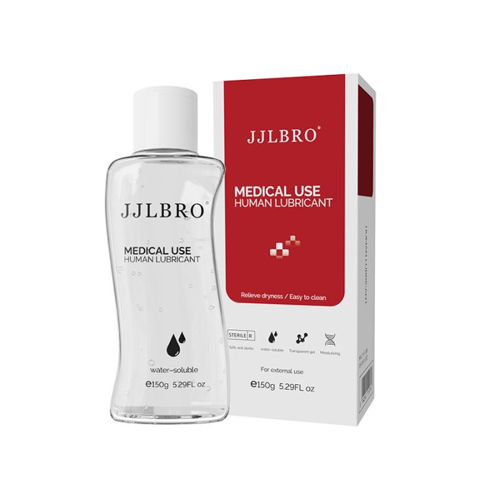 A bottle of clear lubricant with a red label and outer packaging. Suitable for medical and pleasure use, simple design, easy to use, enhancing pleasure experience.