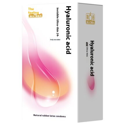 The Feeling Six Sex Hyaluronic Acid Invisible Ultra-thin Condoms, natural rubber latex, long-lasting moisture.