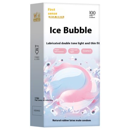 First Sense Ice Bubble Natural Rubber Latex Male Condom, lubricated double tone, light and thin fit, comfortable.