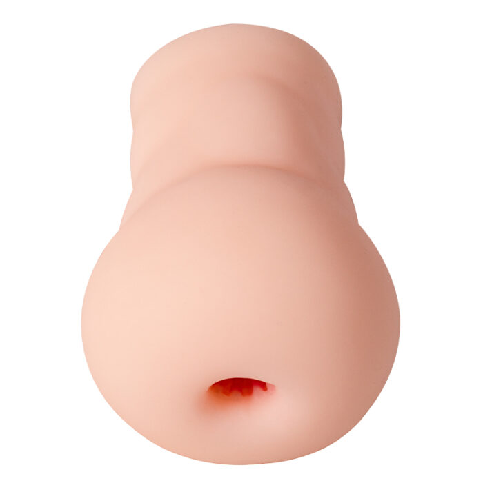 An image of a pink, soft-textured, cylindrical object with grooved and rounded features. The object appears to be made from silicone or rubber material with a small, round opening at the end. This is one of the adult sex toys marketed as male masturbators, specifically from the range including famous devices like pussy buttocks and inverted molds, known as 'long love' anime Chinese style Airplane cups.