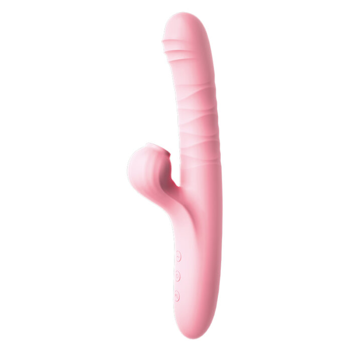 Pink straight vibrator with a side stimulator, modern design.