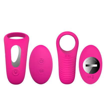 This image shows a set of pink silicone vibrating rings. The set includes different styles of rings, all designed for intimate use. The rings are equipped with control buttons for easy operation and feature a sleek, ergonomic design that promises both comfort and pleasure. The materials used are body-safe silicone, ensuring a smooth and safe experience.