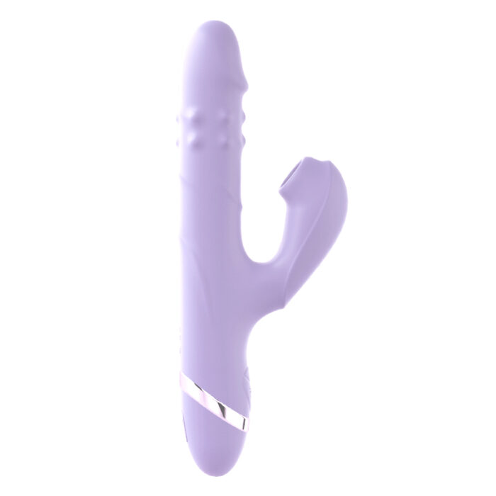 a purple massager with a modern and simple design. The massager has a dual-ended design, with one end being a straight rod and the other end being curved, allowing it to better accommodate different parts of the body for massage. The product has a smooth surface, giving it a high-end and professional appearance. The overall design looks very refined and user-friendly, suitable for users who value both functionality and aesthetics in their products.