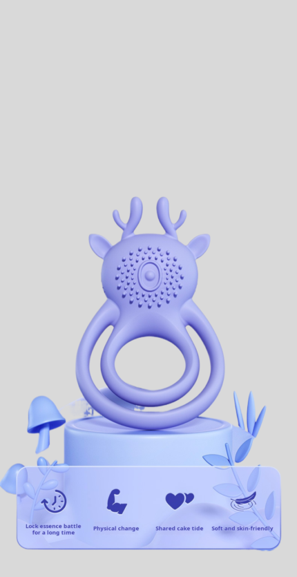 A lavender-colored deer-shaped silicone vibrating ring. The toy has a textured surface and features two antlers on top. It is designed for intimate stimulation.