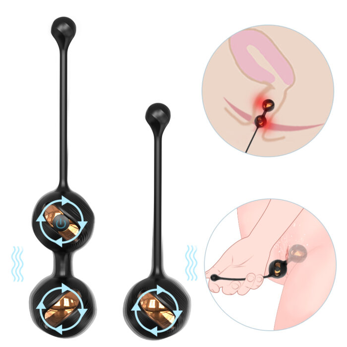 This female masturbator consists of two black balls designed for pelvic floor muscle exercises. The internal weights rotate during use, creating a vibrating effect that enhances muscle stimulation, helping to improve muscle firmness and sensitivity. It offers both single-ball and double-ball options to suit different needs.