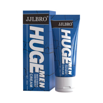 JJLBRO Huge Men Cream, 60ml, designed to boost performance and confidence. The bold blue packaging represents power and vitality. Perfect for men aiming to enhance size and stamina. Experience unparalleled results with this advanced formula.