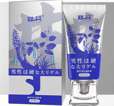 The image shows a product packaging consisting of a box and a tube, both featuring a blue and silver color scheme. The product appears to be a gel for men, as indicated by the Japanese text on the front. The design includes botanical illustrations, possibly suggesting natural ingredients. The tube has a clear base and a silver cap, matching the sophisticated look of the box. The brand name is displayed prominently at the top of both the box and the tube.