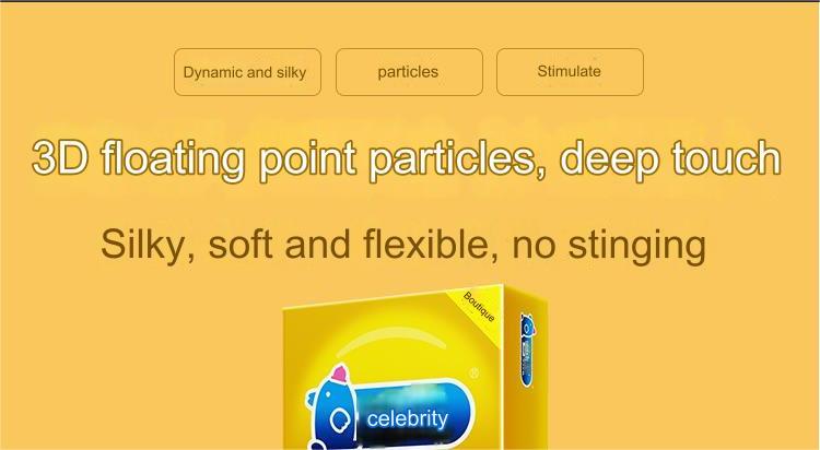 Dynamic particle distribution natural latex condoms from the brand "Personage," with yellow packaging and "Dynamic Particle Distribution" displayed.